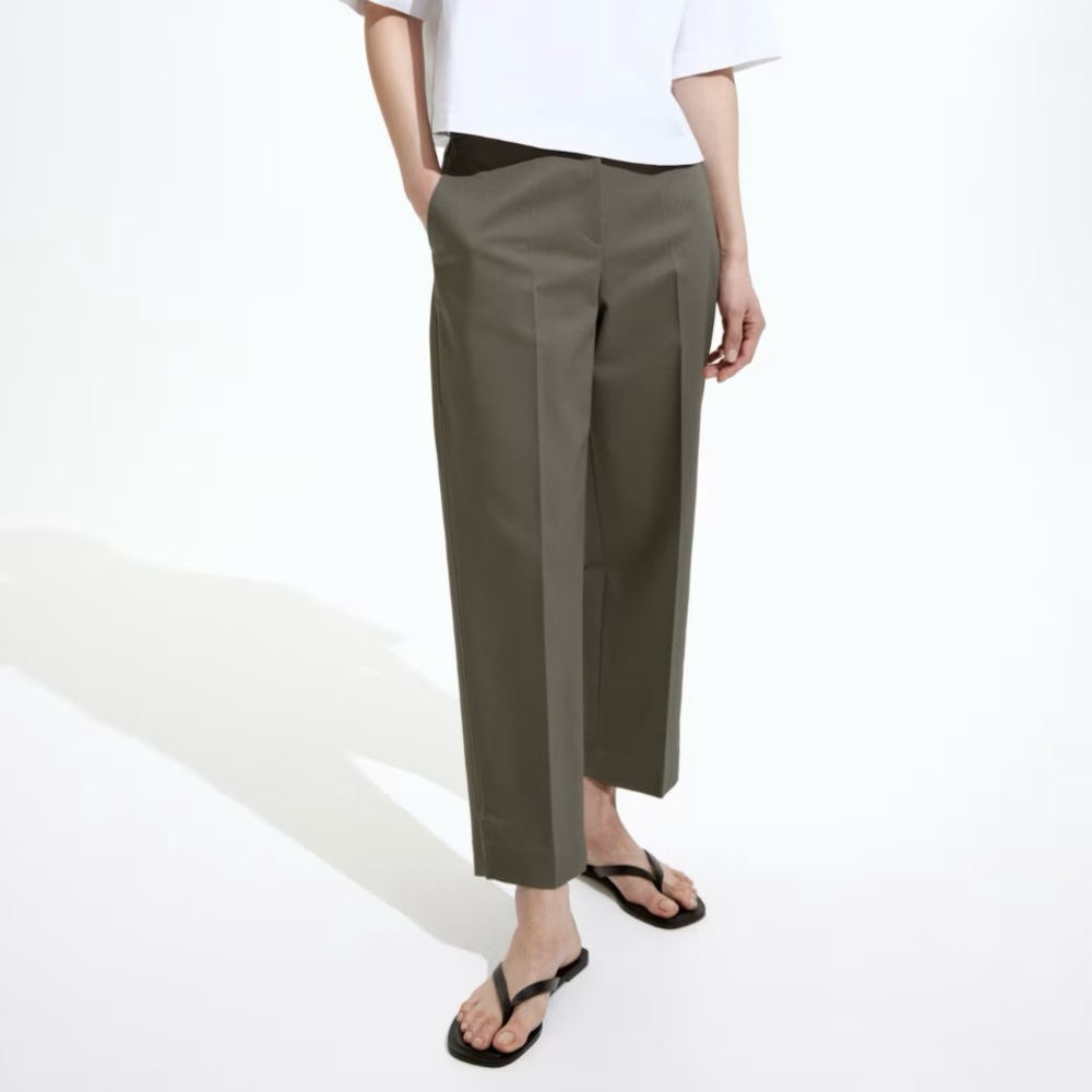 H&M Wide Leg Dark Khaki Green Trouser
